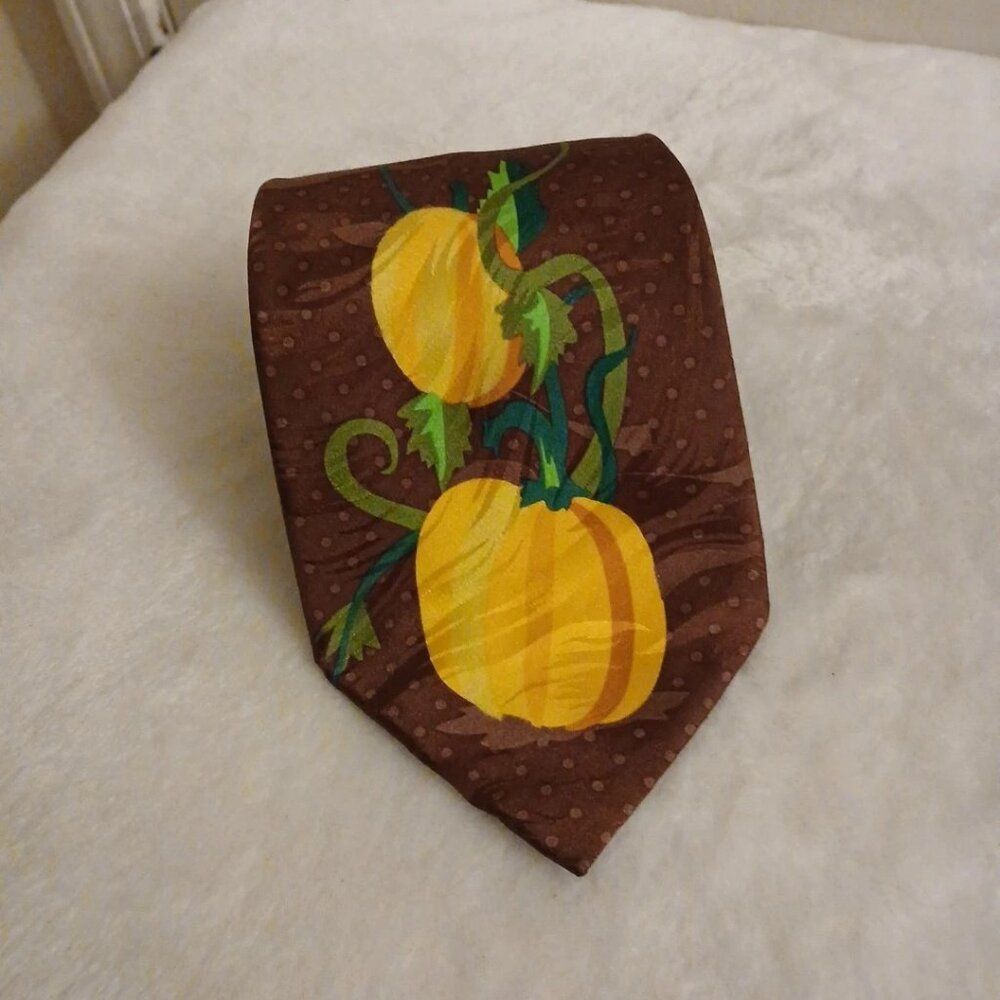 Keith Daniels 100% Silk Neck Tie Autumn Pumpkins Fall Thanksgiving Retro